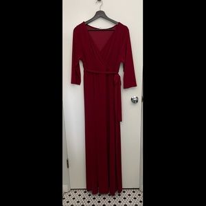Burgundy Sash Tie Wrap Plus Maternity Maxi Dress